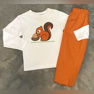 NWOT Monday's Child Fall Squirrel Acorn Orange Gingham Pants Shirt Sz 2